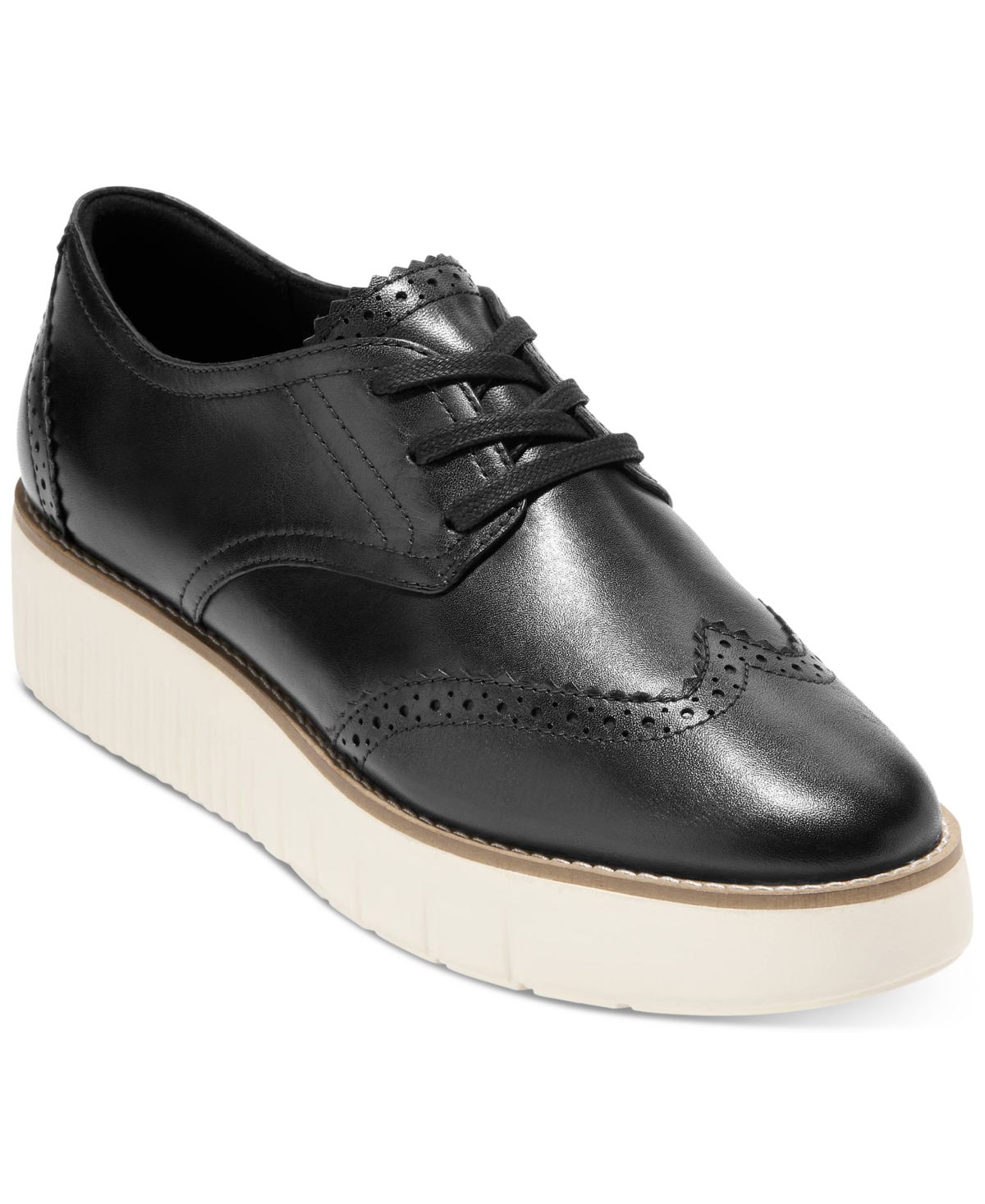 Cole Haan Women's Lace Up Platform Brogue Wingtip Oxford Flats In Black,ivory