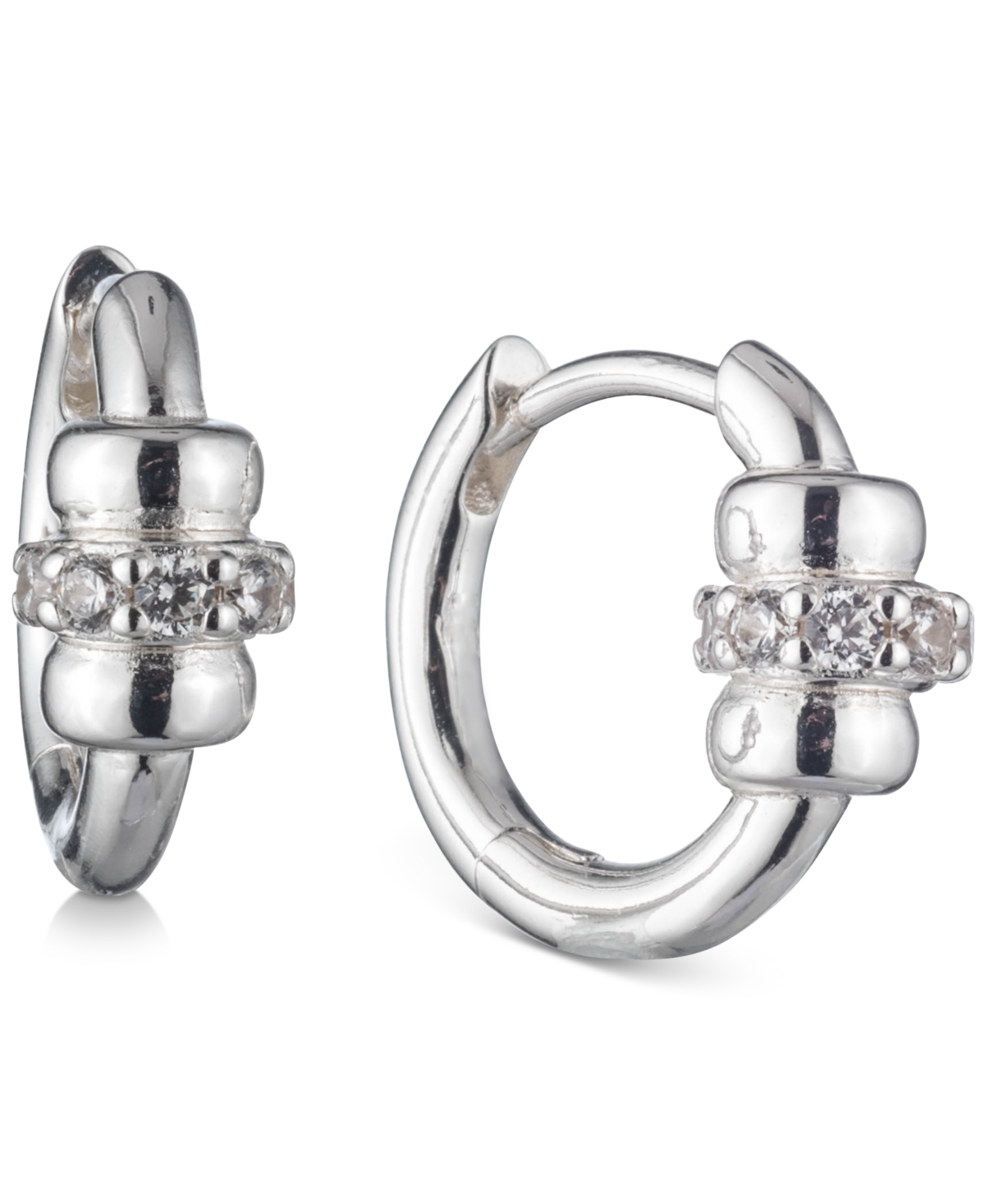 Lauren Ralph Lauren Sterling Silver Small Pave Rondelle Bead Hoop Earrings, 0.56" - Crystal Wh