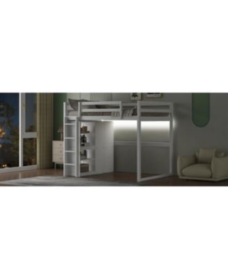 Streamdale Gray Wooden Full Loft Bed with Wardrobe and LED Light