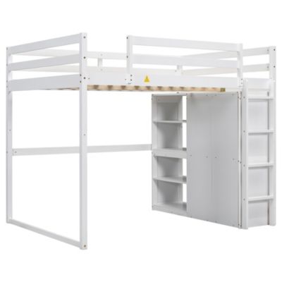Streamdale Gray Wooden Full Loft Bed with Wardrobe and LED Light