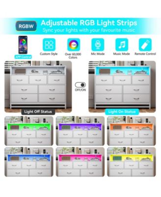 Modern 7-Drawer Dresser with Charging Station, LED Lights, and Large Storage for Bedroom or Hallway