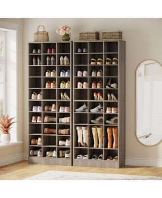 10-Tier Shoe Storage Cabinet, Gray Wooden Shoe Rack with 30 Cubbies, Freestanding Tall Entryway Shoe Organizer