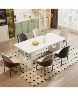 71" inch Wood Pedestal Base, Rectangular Long Modern Dining Table