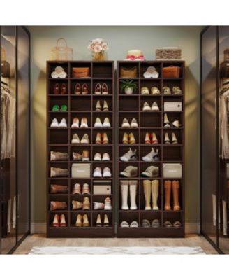 10-Tier Shoe Storage Cabinet, Gray Wooden Shoe Rack with 30 Cubbies, Freestanding Tall Entryway Shoe Organizer