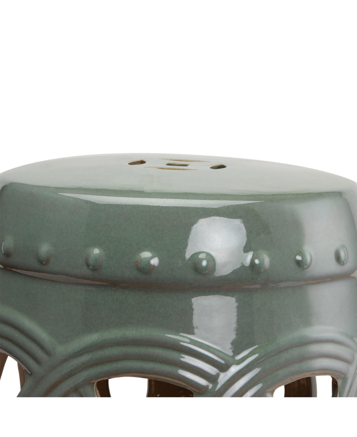 Streamdale Furniture Ceramic Garden Stool with Double-Coin Knot Design, Glazed(14
