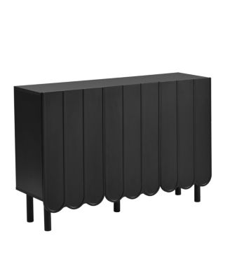 Simplie Fun Black Cream Style Minimalist Shoe Cabinet with Wave Doors