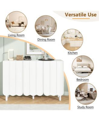 Simplie Fun Black Cream Style Minimalist Shoe Cabinet with Wave Doors