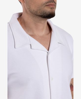 Men's Camp Collar Short Sleeve Textured Button-Up Shirt