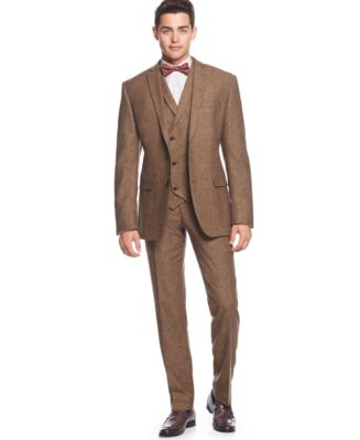 Bar III Brown Tweed Vested Slim-Fit Suit Separates - Suits ...