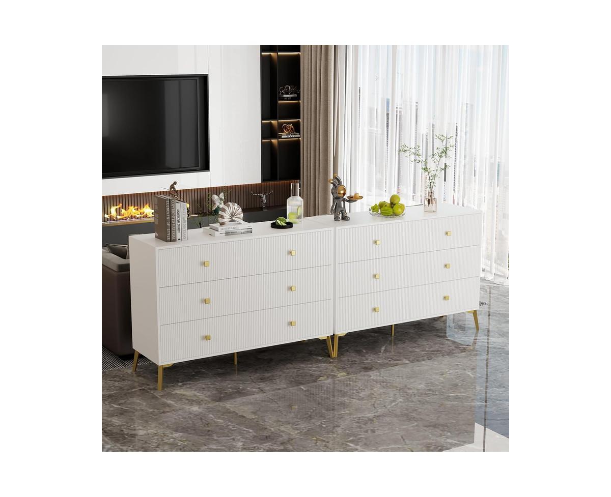 gaomon 6 Drawer Dresser for Bedroom,Modern Bedroom Dresser,Flutedand Gold Dresser with Curved Profile Design,Wood Storage Dressers & Chests of