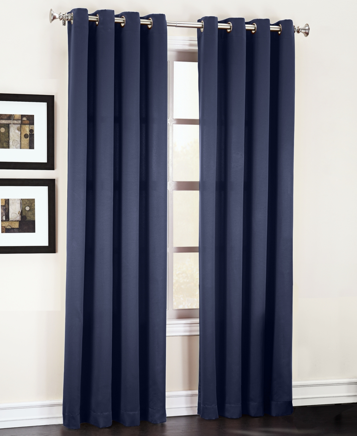 Sun Zero Grant Solid Grommet Curtain Panel, 54" X 63" In Navy