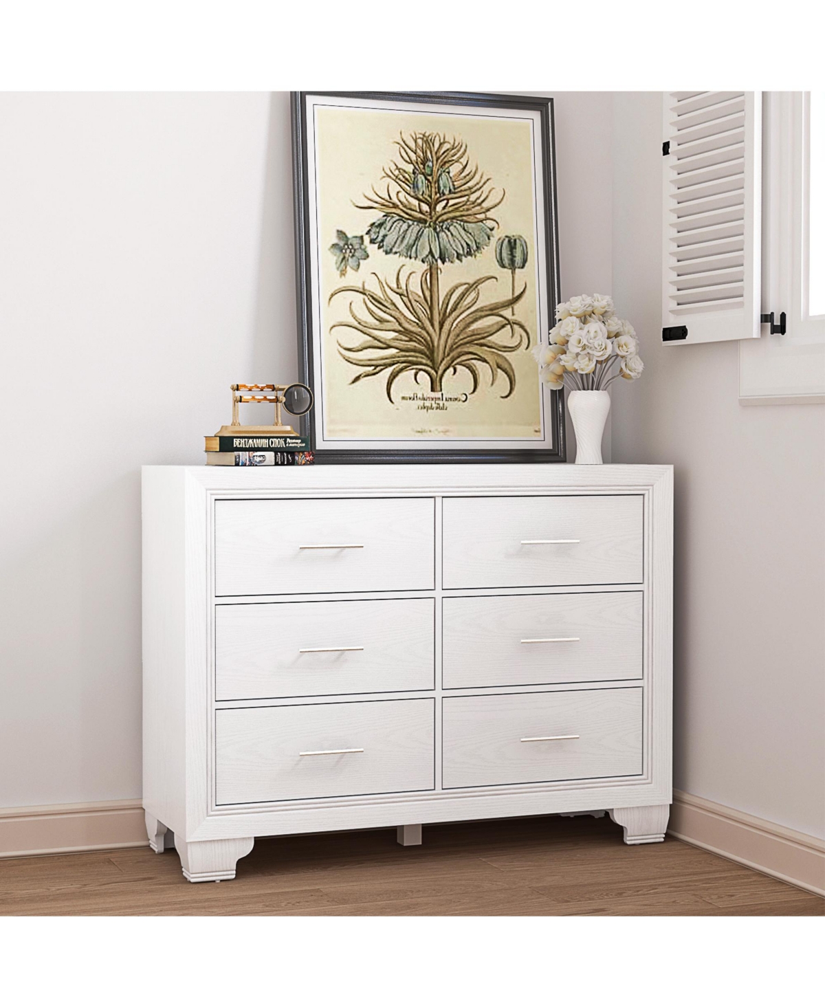 gaomon French Vintage Dresser for Bedroom with 6 Drawers, Vintage Design Wood Drawer Dresser Chest of Drawers for Closet, Living Room, Hallway, Nurser