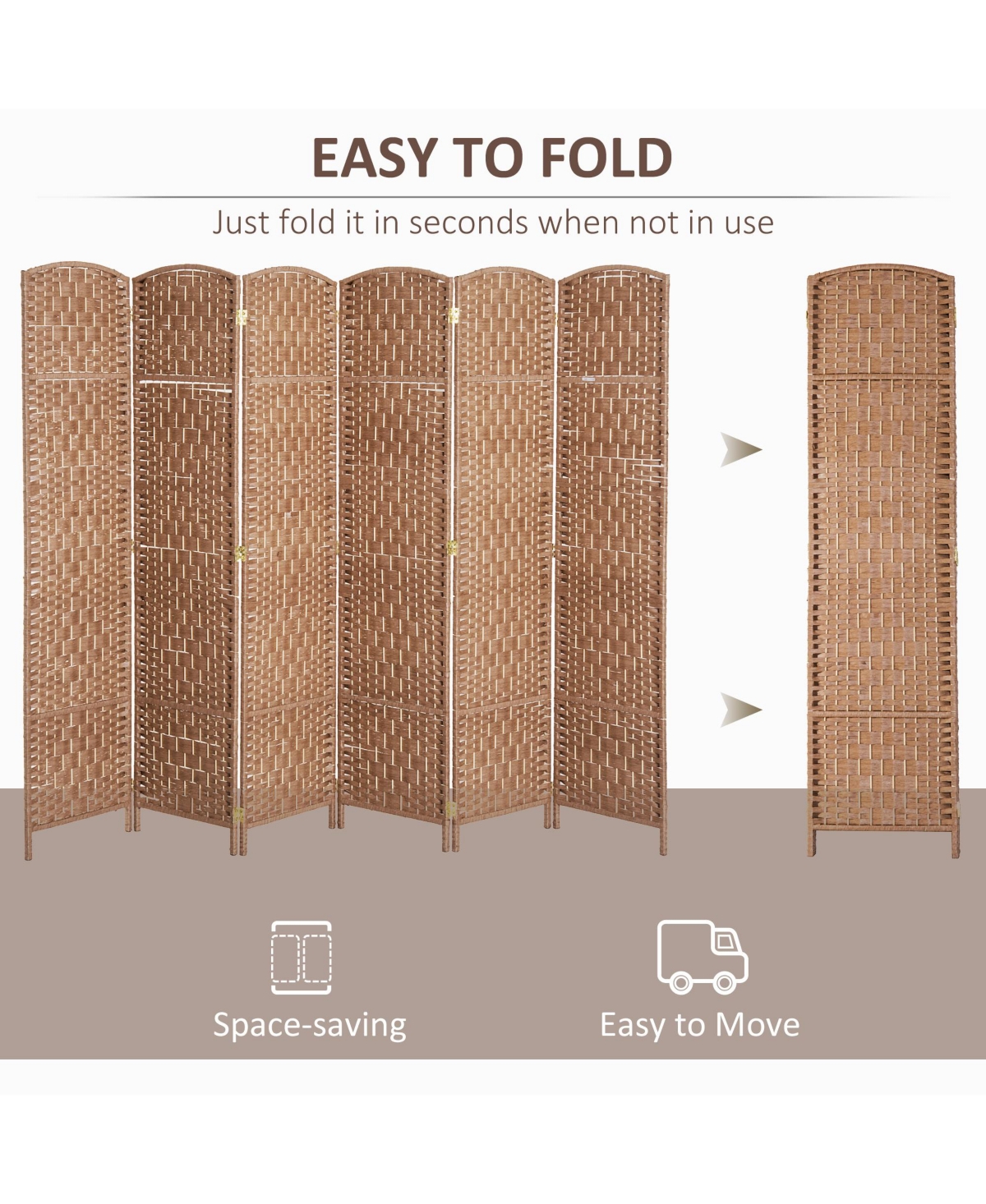 Streamdale Furniture 6' Tall Wicker Weave 6 Panel Room Divider Privacy Screen -- Natural