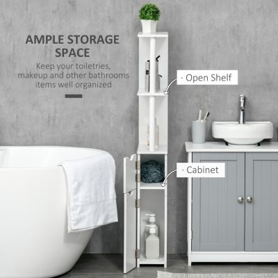 Tall Bathroom Storage Cabinet with Open Shelves and Doors