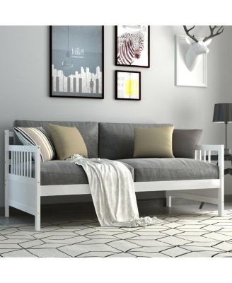 Twin Size Wooden Slats Daybed Frame Support Platform W/Rails Cherry