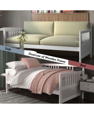 Twin Size Wooden Slats Daybed Frame Support Platform W/Rails Cherry