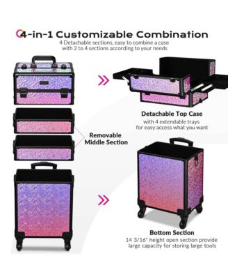Mermaid Pink 4in1 Rolling Makeup Train Case Cosmetic Organizer Wheel