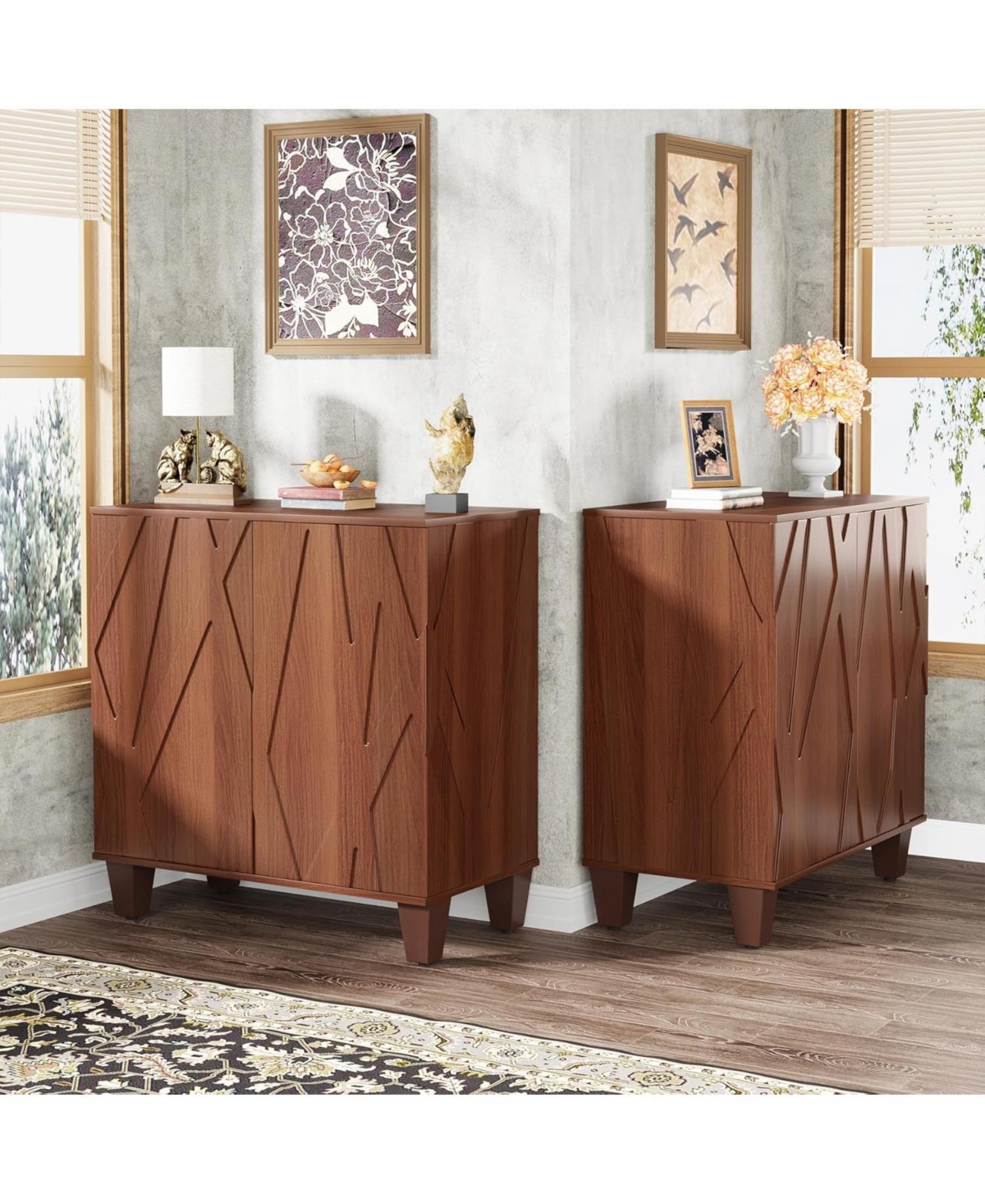 Tribesigns Sideboard Buffet Storage Cabinet Set of 2, Retro Kitchen Sideboard Cabinet with Adjustable Shelves Accent Cabinet with Doors for Living