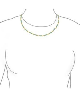 Asian Style Light Green Natural Jade Strand Tube Bar Link Necklace Collar Gold Plated Sterling Silver 18 Inch