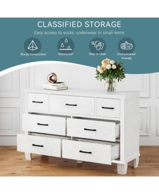 Vintage Dresser for Bedroom with 7 Drawers, Vintage Design Wood Drawer Dresser Chest of Drawers for Closet, Living Room, Hallway, Nursery, Kids Bedroom (White, 7 Drawers)_15.7 x 51.2 x 32.7 inches