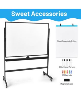 48 x 36 Inch Mobile Magnetic Double-Sided Reversible Whiteboard Height Adjust