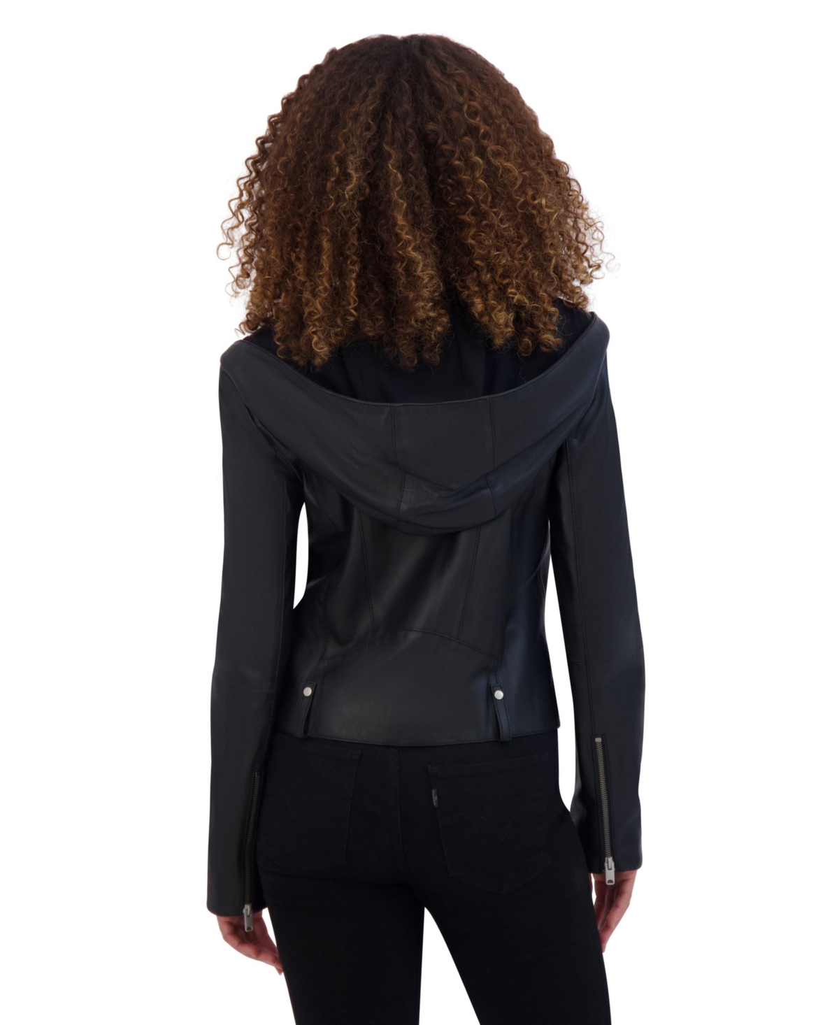 Andrew Marc Women's Lunar Lightweight Leather Hooded Moto Jacket