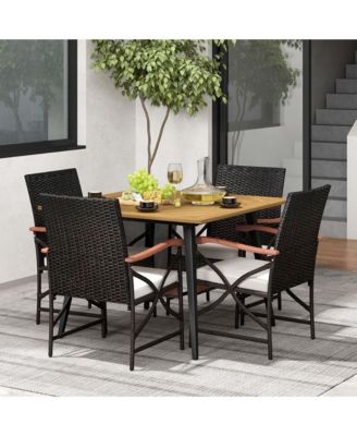 5 PCS Patio PE Wicker Dining Set Table and Chairs with Cushions 1.9" Umbrella Hole