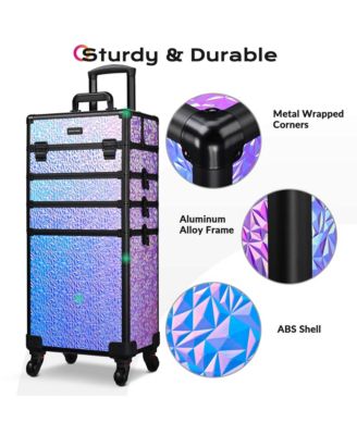 Mermaid Purple 4in1 Rolling Makeup Train Case Cosmetic Organizer Wheel