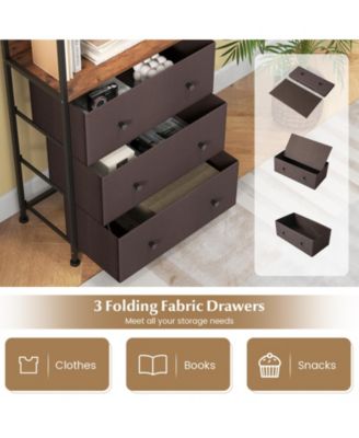 Chest of Fabric Drawer with 3 Folding Fabric Drawers and Anti-tipping Devices-Brown