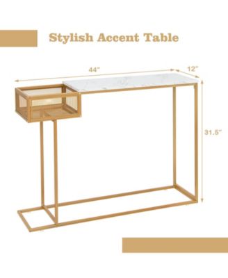 Rectangular White Faux Marble Console Table with Storage-Gold
