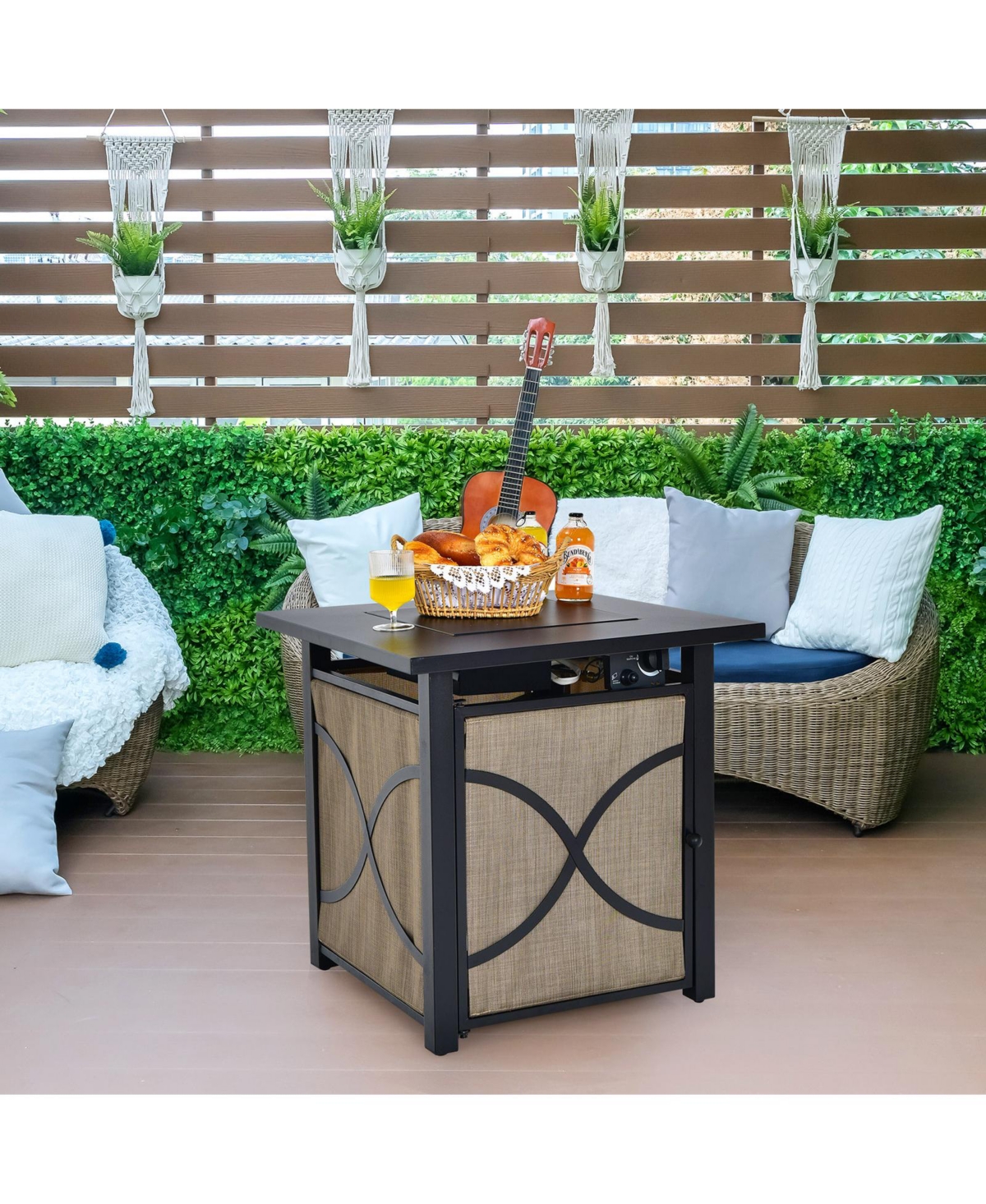 Sugift 40000 Btu Propane Fire Pit Table with Lid and Fire Glass