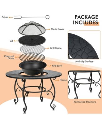 35.5 Feet Patio Fire Pit Dining Table With Cooking BBQ Grate