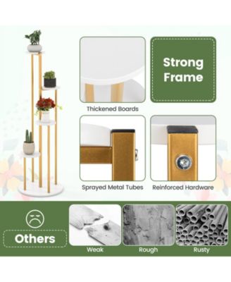 Indoor Metal Plant Stand Corner Plant Shelf for Potted Plant with Golden Metal Frame-White