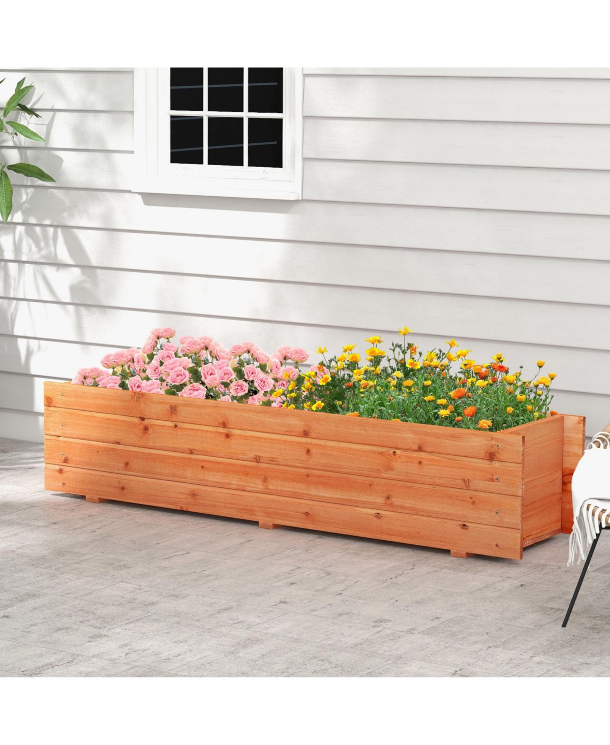 Sugift Fir Wood Planter Box with 2 Drainage Holes and 3 Added Bottom Crossbars-Orange