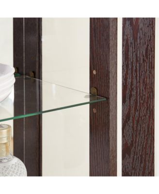 Simplie Fun Lighted Glass Curio Cabinet, Adjustable Shelves, 2 Doors, Drawer, Bulb, Cherry