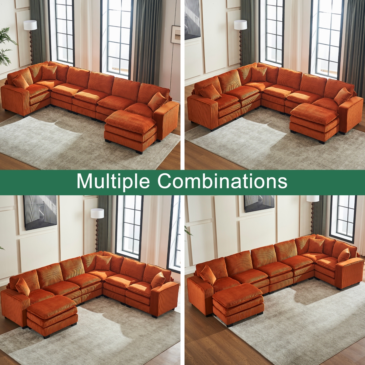 Streamdale Furniture Modern U-Shaped Modular Sectional Sofa (6-Seat) with Ottoman and Pillows