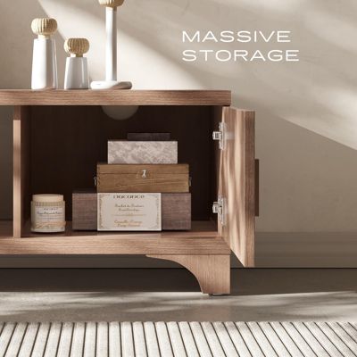 58" Mid Century Modern Fluted TV Stand for 55-65 Inch Television, Media Console with Soft-Close Doors and Storage Shelves