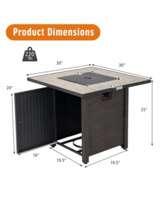 30 Inch Square Propane Gas Fire Pit Table Ceramic Tabletop