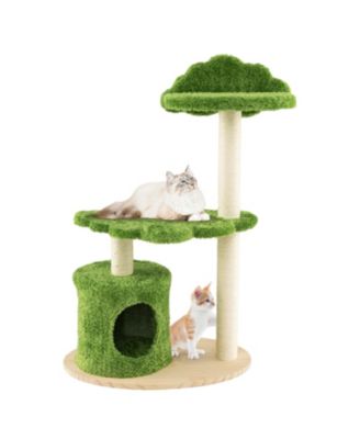 38 Inch Cute Cat Tree for Indoor Cats with Fully Wrapped Sisal Scratching Posts-Green