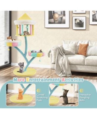 Multi-Layer Cat Tree with 2 Removable Perches Scratching Posts-Color