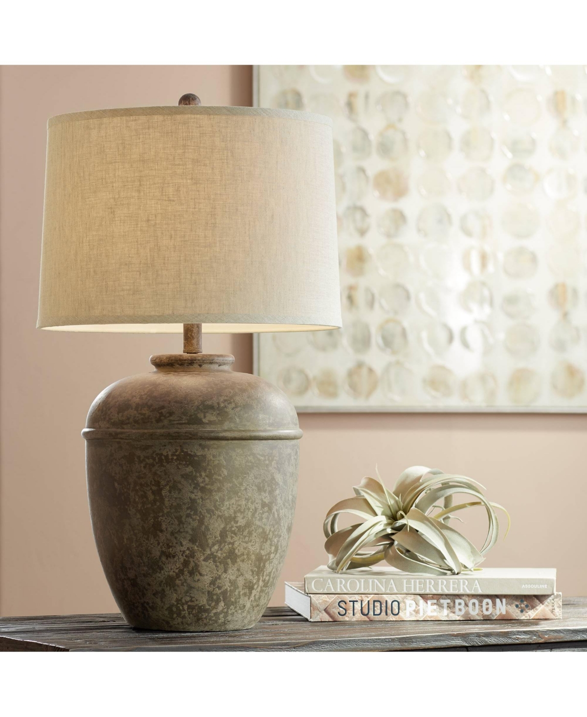 John Timberland Otero Rustic Southwestern Style Table Lamp Tall Gray Faux Mottled Stone Jug Cream Linen Drum Shade Decor for Living Room Bedroom B