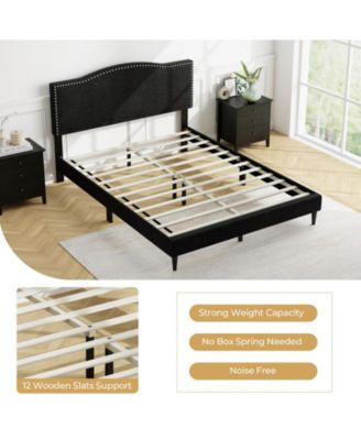 Queen Size Upholstered Bed Frame with Nailhead Trim Headboard-Queen Size