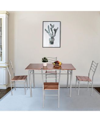 5 Pieces Wood Metal Dining Table Set with 4 Chairs