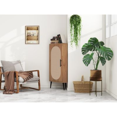 Streamdale Freestanding Corner Table with Rattan Door