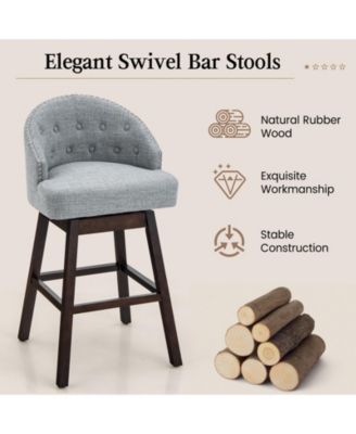 Set of 2 Swivel Bar Stools with Rubber Wood Legs and Padded Back