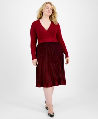 Robbie Bee - Plus Size Pleated Sweater Dress