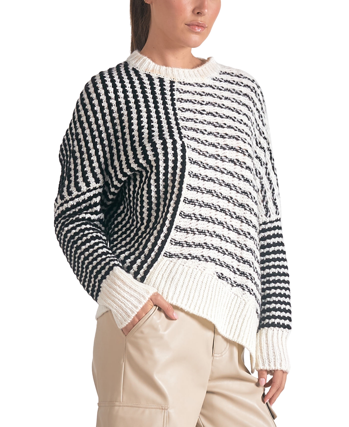 Elan Women's Asymmetrical-Striped Sweater