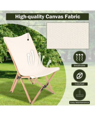 Set of 2 Bamboo Dorm Chair with Storage Pocket for Camping and Fishing-Beige
