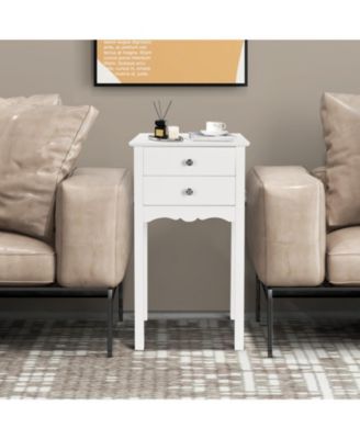 Side Table End Accent Table with 2 Drawers-White