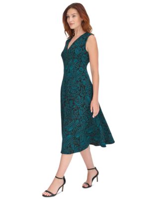 Women's Printed V-Neck Midi Dress